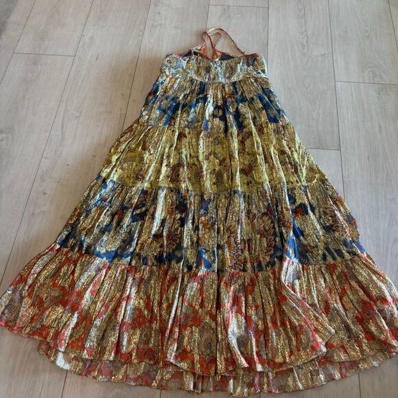 Verb by Pallavi Singhee Echo Tiered Maxi Dress in a multi-color metallic viscose - Picture 4 of 10